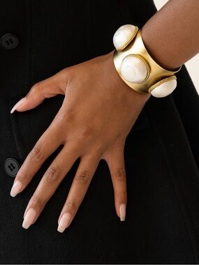 Yochi Gold Cuff Bracelet with White Dome Accents
